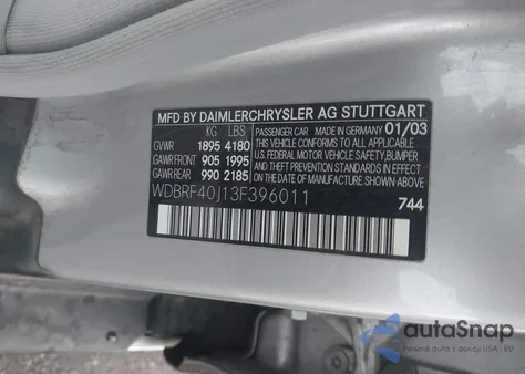 2003 Mercedes-Benz C 230 Kompressor Sport from USA, damaged, VIN WDBRF40J13F396011